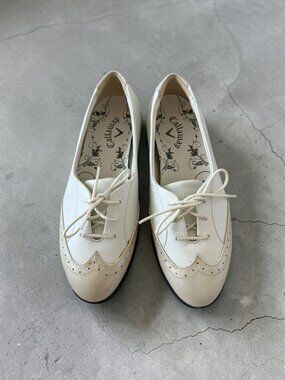 CALLAWAY Women’s White Leather Spectator Gold Shoes Size 6 NEW NWOB